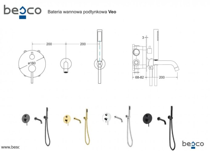 BESCO Podomítkový 3-otvorový vanový set VEO chrom BABWVSPCH