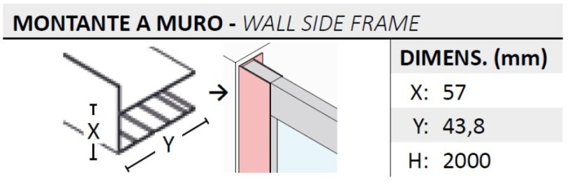 FORTE Pevná stěna oxi.SLIDE F1S BARVA rámu - Hliník ossidato, Rozměr A - 90 cm, Výplň - Fasciato bezpečnostní sklo - 6 mm BSLX904S348S01