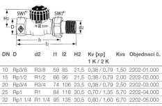 HEIMEIER STANDARD radiátorový ventil 1" závitový, termostatický, přímý,  2202-04.000