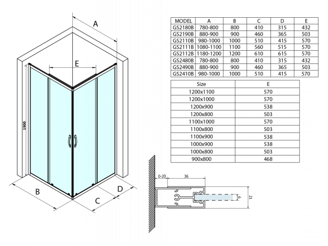 Gelco SIGMA SIMPLY BLACK sprchové dveře posuvné pro rohový vstup 900 mm, čiré sklo GS2190B