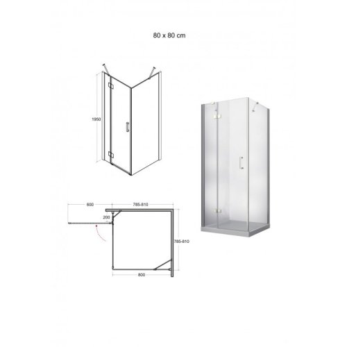 BESCO Čtvercový sprchový kout VIVA 195C Rozměr A - 90 cm, Směr zavírání -  Levé (SX) BCVIV90CTVEL