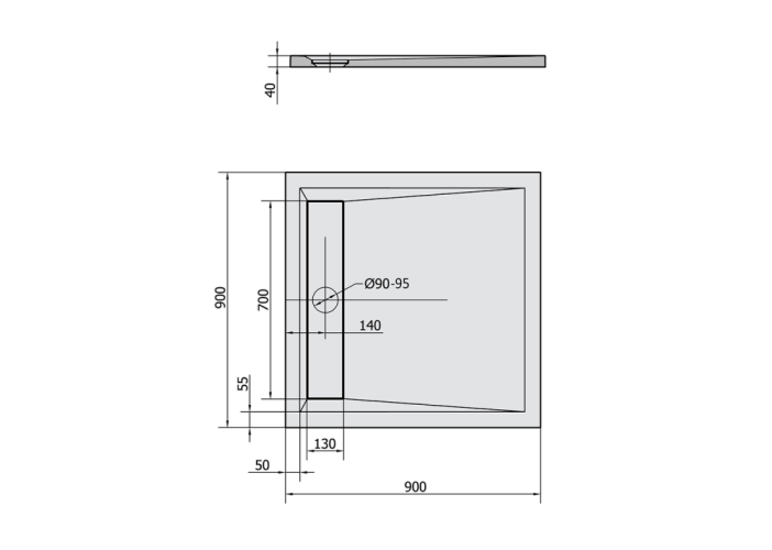 Polysan ARENA sprchová vanička z litého mramoru se záklopem, čtverec 90x90cm, bílá 71601