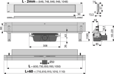 ALCA Odtokový systém pro zabudování do stěny, kryt pro vložení obkladu, osvětlení bílá APZ5-TWIN+AEZ120-750