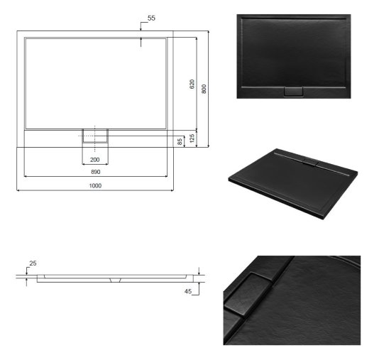 BESCO Obdélníková sprchová vanička AXIM - STONE EFFECT Barva - Stone efect, Rozměr A - 100 cm, Rozměr B - 80 cm VANKAXIM1080S