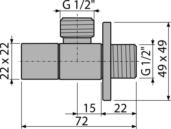 ALCA Ventil rohový 1/2"×1/2", hranatý ARV004