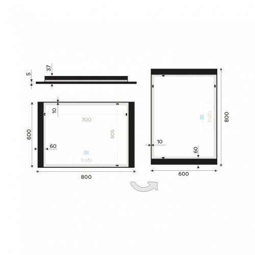 Nimco Černé LED zrcadlo 800x600 s dotykovým senzorem ZPC 41003V-90