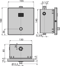 ALCA Automatický splachovač pisoáru s manuálním ovládáním, kov, 12 V (napájení ze sítě) ASP4-KT