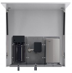 NOFER VELOX zrcadlová skříňka 1000 mm se senzorovým dávkovačem mýdla, vodovodním baterií a osoušečem rukou MUM000116