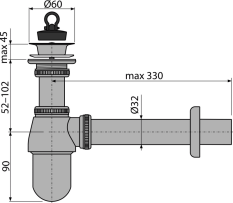 ALCA Sifon umyvadlový DN32 s výpustí 5/4", celokovový A437