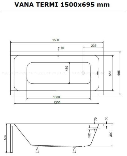 BESCO Obdélníková vana TERMI Nožičky k vaně - S nožičkami, Rozměr vany - 120 × 70 cm OLVTER12+OLVPINOZ