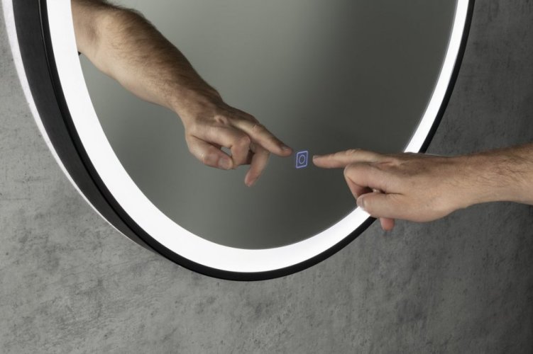 Aqualine STAGO kulaté zrcadlo s LED osvětlením ø 60cm, kožený pásek, dotykový senzor, stmívatelné, černá mat SG060