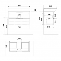 Bruckner NEON umyvadlová skříňka 76,5x45x35 cm, bílá 500.115.0
