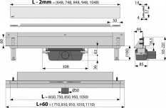 ALCA Odtokový systém pro zabudování do stěny, kryt nerez-mat, osvětlení modrá APZ5-SHADE+AEZ121-1050