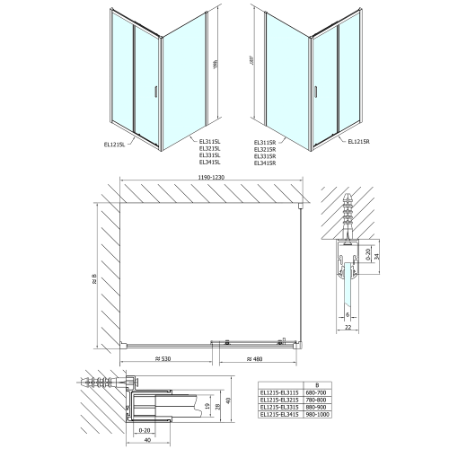 Polysan EASY obdélníkový sprchový kout 1200x900mm, čiré sklo L/P varianta EL1215EL3315