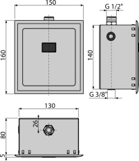 ALCA Automatický splachovač pisoáru, chrom, 6 V (napájení z baterie) ASP4-B