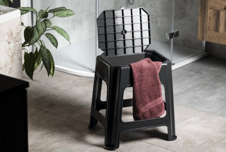 Aqualine Koupelnová stolička s úložným prostorem, černá 90902B