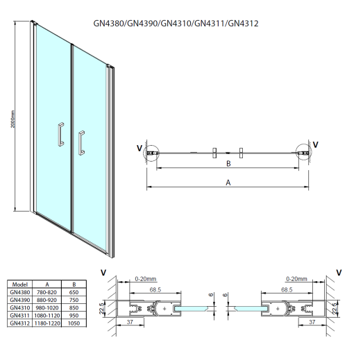 Gelco LORO sprchové dveře dvoukřídlé 800mm, čiré sklo GN4380