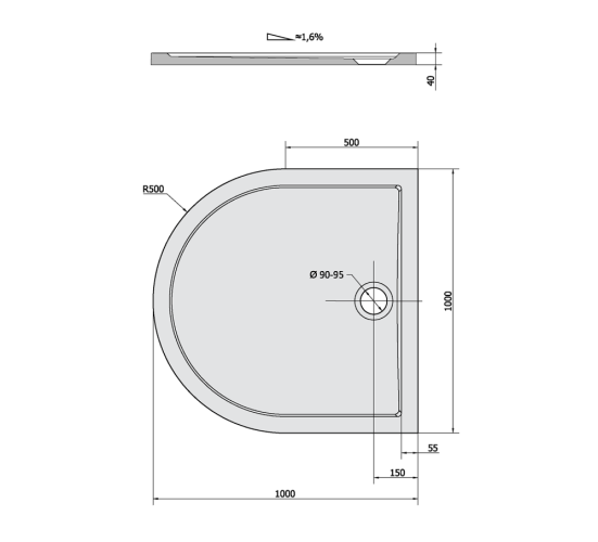 Polysan ISA 100 sprchová vanička z litého mramoru, půlkruh 100x100cm, bílá 72888