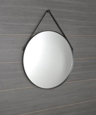 Sapho ORBITER kulaté zrcadlo s koženým páskem ø 60cm, černá mat ORT060