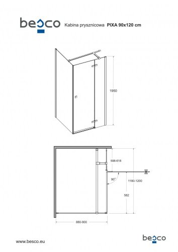 BESCO Obdélníkový sprchový kout PIXA Rozměr A - 120 cm, Rozměr B - 90 cm, Směr zavírání - Pravé (DX) BCPIXA1290OBDP