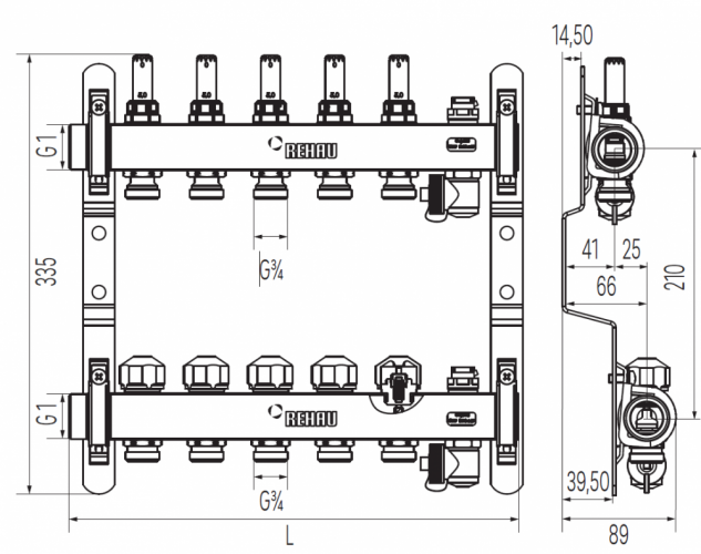 REHAU Nerezový rozdělovač HKV-D 6 topných okruhů s průtokoměry, 13801601102
