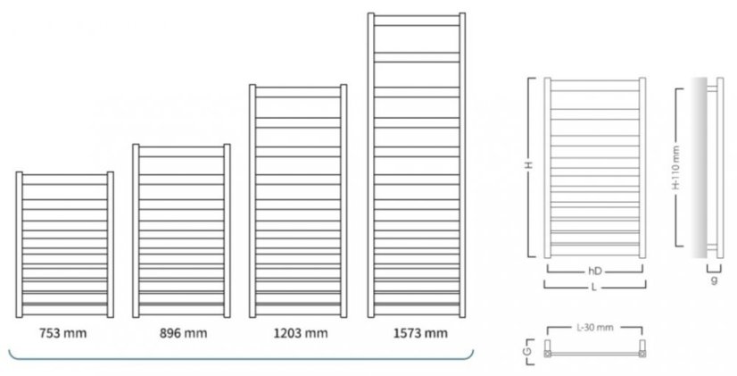 Instalprojekt Koupelnový radiátor BELTI barva dle vzorníku Barva radiátoru - Skupina barev [1], Rozměr radiátoru - 400 × 753 mm, výkon 284 W, Typ připojení - Klasické (na rozteč) RADBEL4080.