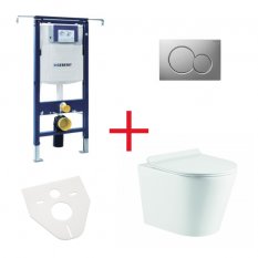 WC set OVALE BASSO RIMLESS: závěsné WC se sedátkem, duofix special, podložka, tlačítko chrom mat, OLKLT053ER012