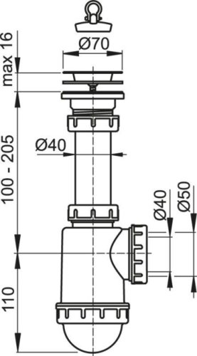 CONCEPT dřezový sifon pr.50/40mm, s výpustí, s nerezovou mřížkou, PP/nerez, bílá/chrom, PT100441