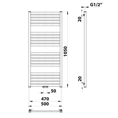 Bruckner GRUNT otopné těleso rovné 500x1050 mm, středové připojení, bílá 600.121.4