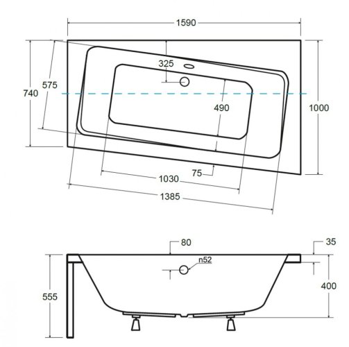 BESCO Asymetrická vana ASTI Nožičky k vaně - Bez nožiček, Rozměr vany - 160 × 100 cm, Způsob provedení - Pravé VANAST16P