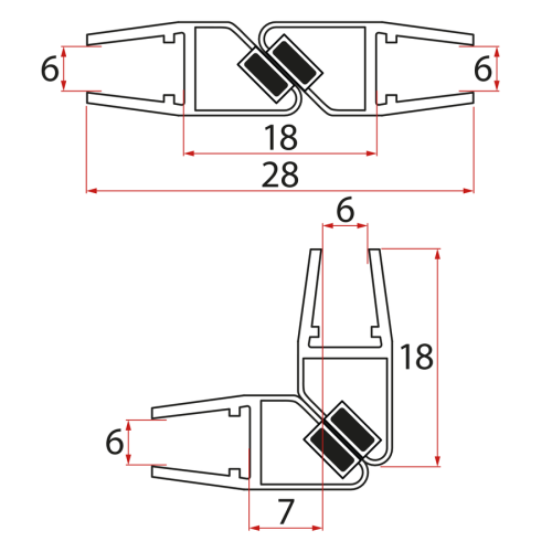 Aqualine Set magnetických těsnění 45°pro sklo 6/6mm, 2000mm MAG01