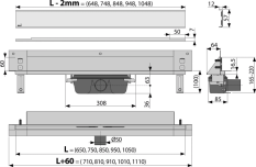 ALCA Odtokový systém pro zabudování do stěny, kryt nerez-lesk, osvětlení rainbow APZ5-EDEN+AEZ124-650