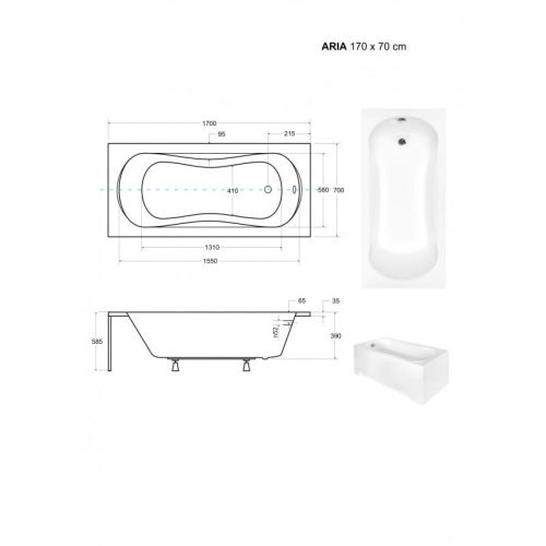 BESCO Obdélníková vana ARIA PLUS Nožičky k vaně - S nožičkami, Rozměr vany - 170 × 70 cm VANARIA170PLUS+OLVPINOZ