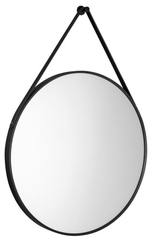 Aqualine STAGO kulaté zrcadlo ø 60cm, kožený pásek, černá mat SG065