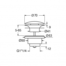 GSI umyvadlová výpust 5/4“, neuzavíratelná, tl.5-65 mm, keramická krytka, černá mat PVC26