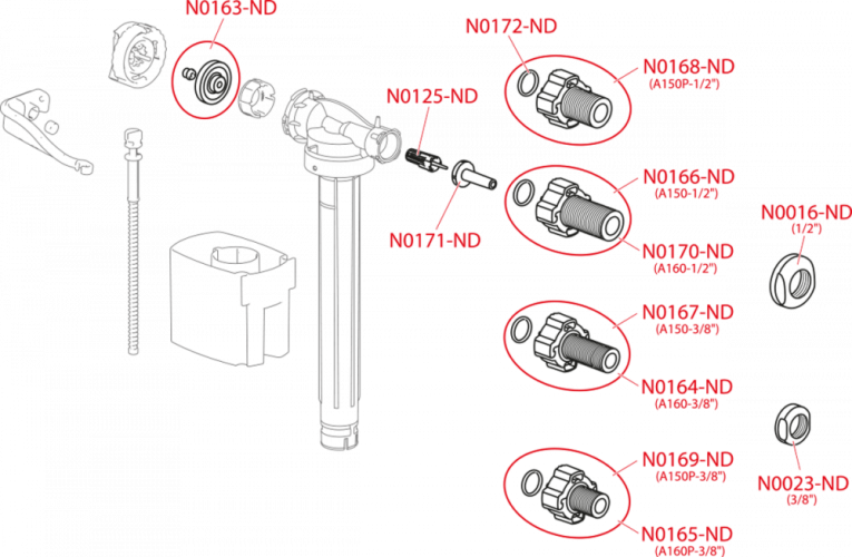 ALCA Napouštěcí ventil boční kovový závit pro keramické nádržky A160-1/2"