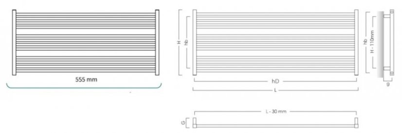 Instalprojekt Koupelnový radiátor STICK LEVEL černá barva Barva radiátoru - C31 černá matná, Rozměr radiátoru - 1200 × 555 mm, výkon 649 W, Typ připojení - Klasické (na rozteč) RADSTIL126031