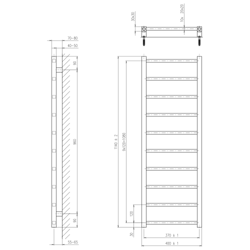 Sapho METRO LIGHT otopné těleso 400x1140 mm, černá mat IR445TB