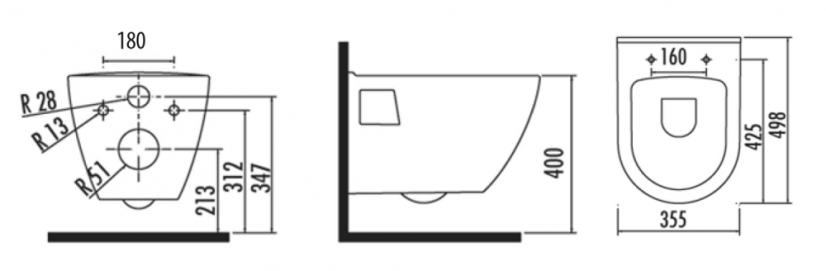 Sapho Závěsné WC PAULA s podomítkovou nádržkou a tlačítkem Schwab, černá mat TP325-51SM-SET5