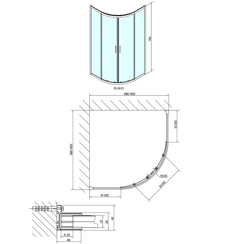 Polysan EASY čtvrtkruhová sprchová zástěna 900x900mm, L/R, čiré sklo EL2615