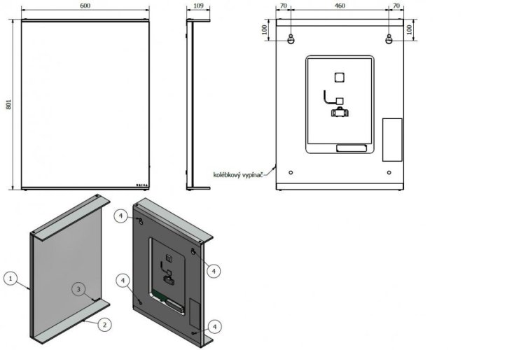 HOPA Zrcadlo s LED osvětlením OSLAVA Rozměr A - 60 cm, Rozměr B - 3 cm, Rozměr C - 80 cm ZROSLA8060