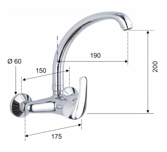 Aqualine KASIOPEA nástěnná baterie s vysokým ramínkem, chrom 1107-13