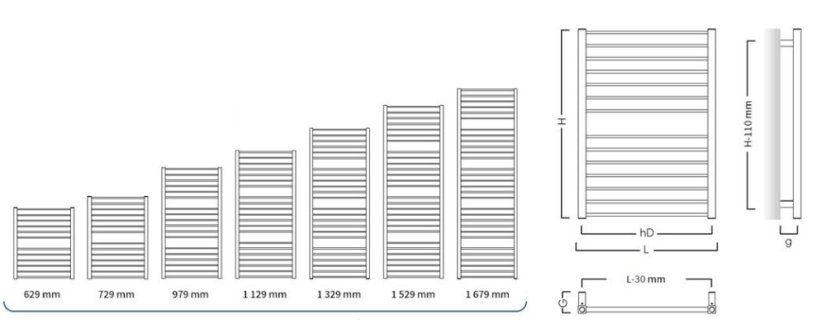 Instalprojekt Koupelnový radiátor PIKO bílá barva Barva radiátoru - Bílá, Rozměr radiátoru - 430 × 729 mm, výkon 292 W, Typ připojení - Středové 50 mm RADPIK407035SP