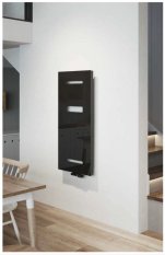 Instalprojekt Koupelnový radiátor SISI Barva radiátoru - Černá, Povrch - Sklo černé L05, Rozměr radiátoru - 551 × 1026 mm, výkon 431 W RADSIS50120E315