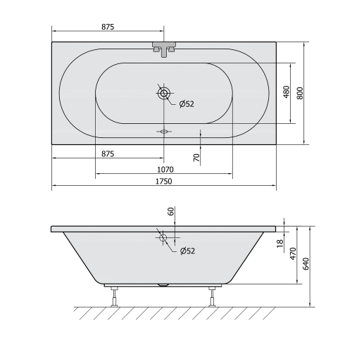 Polysan VIVA B SLIM obdélníková vana 175x80x47cm, bílá 88119S