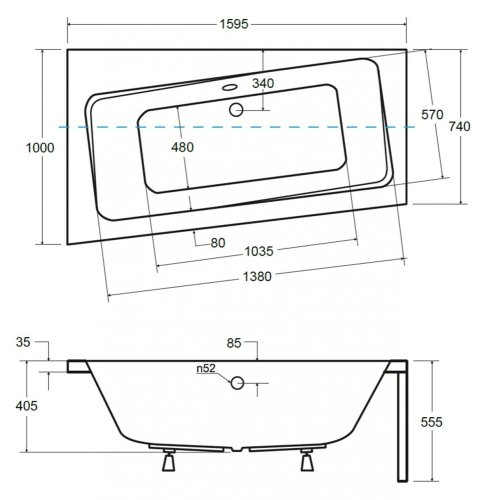 BESCO Asymetrická vana ASTI Nožičky k vaně - S nožičkami, Rozměr vany - 160 × 100 cm, Způsob provedení - Levé VANAST16L+OLVPINOZ