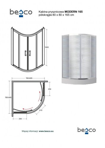 BESCO Čtvrtkruhový sprchový kout MODERN 165 Barva rámu - Chrom/Leštěný hliník (ALU), Rozměr A - 90 cm, Rozměr B - 90 cm, Rozměr C - 165 cm, Směr zavírání - Univerzální Levé / Pravé, Výplň - Fume bezpečnostní sklo - 6 mm BCMD90CTVRT65CG