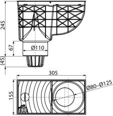 ALCA Univerzální lapač střešních splavenin 300×155/110 mm přímý, šedá AGV1S