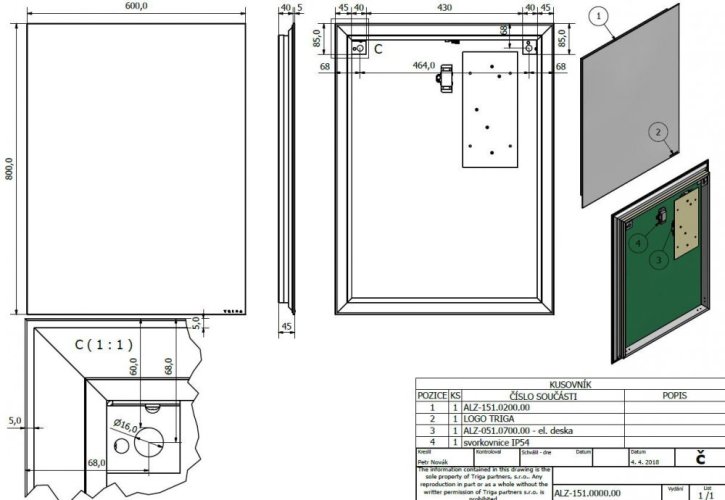 HOPA Zrcadlo s LED osvětlením BLANICE Rozměr A - 120 cm, Rozměr B - 4.5 cm, Rozměr C - 60 cm ZRBLAN6012