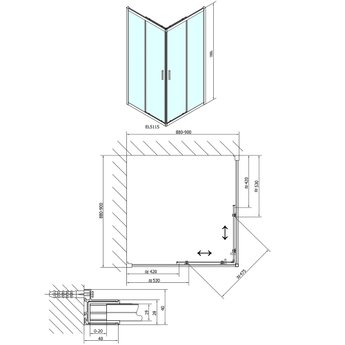 Polysan EASY čtvercová sprchová zástěna 900x900mm, čiré sklo EL5115